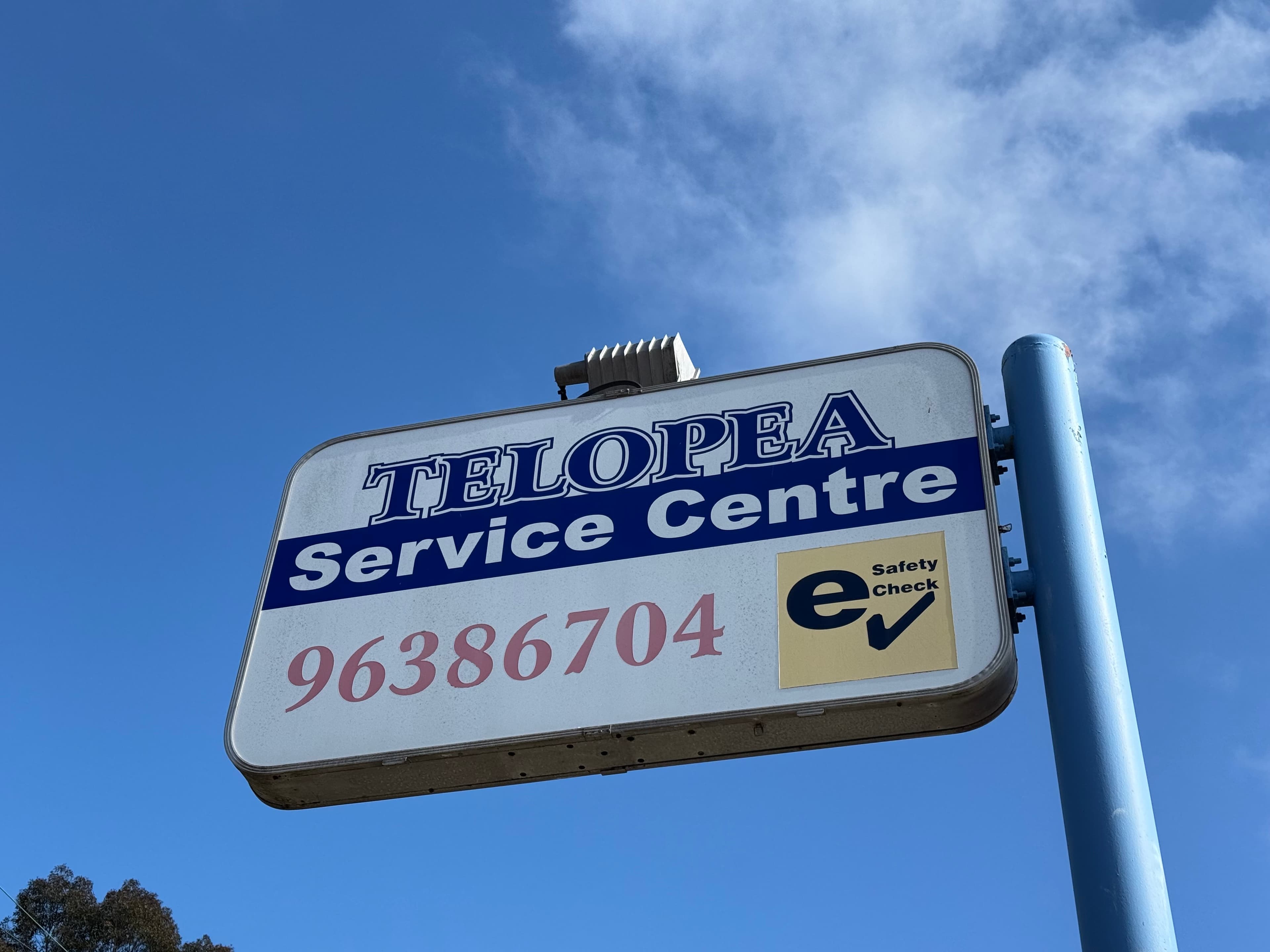 Telopea Service Centre roadside sign with eSafety Check